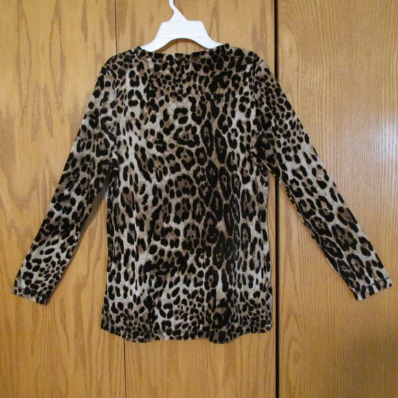 WHITE STAG WOMEN'S SZ S (4-6) TOP VELOUR BROWN LEOPARD ANIMAL PRINT LS TUNIC NWT - Picture 5 of 9